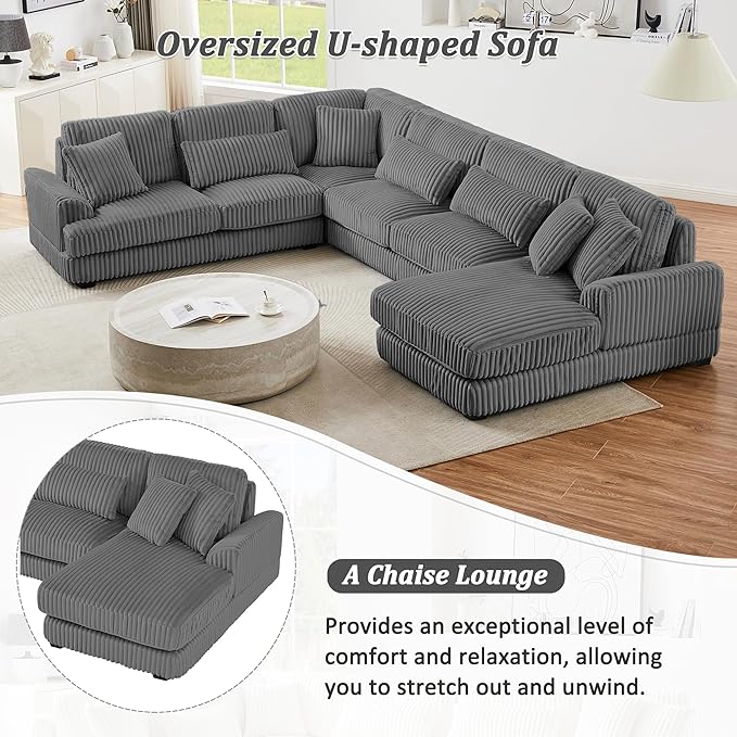 129" Oversized Sectional Sofa U Shaped Sofa Modern Couch Upholstered Couches with Chaise Lounge for Living Room, Dark Gray