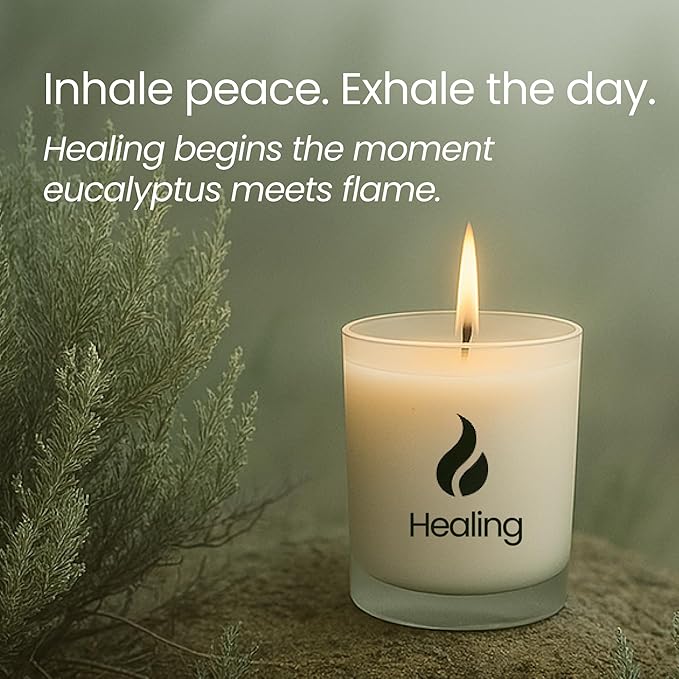 Natur IX Cleansing Scented Candles for Home | Sage & Palo Santo | Natural Non Toxic Soy Candles with Essential Oils | 50 H Long Burning | (Healing | Eucalyptus & Sage)