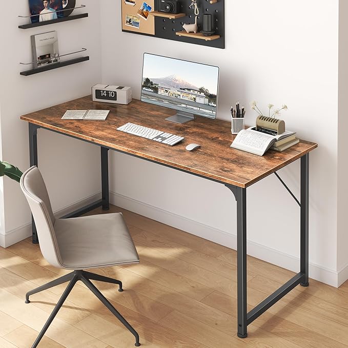 Huuger Computer Desk, 48 Inch Office Desk, Gaming Desk with Storage, Writing Desk Work Desk for Home Office, Study, Modern Simple Desk, Large Legroom, Metal Frame, Rustic Brown