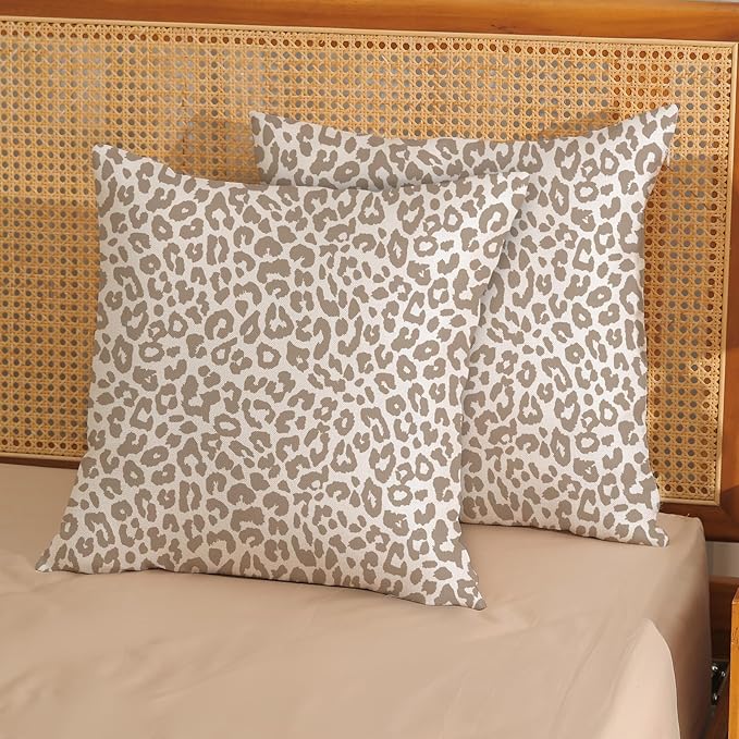 Leopard Print Pillow Covers 18x18 Pack of 2 Brown Animal Pattern Cheetah Decorative Throw Pillow Cover Outdoor Decor Boho Abstract Modern Pillowcase Farmhouse Linen Cushion Case for Sofa Couch