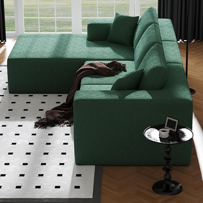 108" Cloud Modular Sectional Couch with L-Shape Chaise, Modern Sectional Sofa with Deep Seat Couch, Ultra Soft Knit Fabric Couches for Living Room, No Assembly Required, Left Facing Chaise (Green)