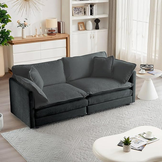 mikibama Luxury Loveseat Sofa Couch, 76" Modern Chenille Deep 2-Seater Cloud Couch with 2 Armrest Pillows and 2 Toss Pillows, Love Seat for Living Room Bedroom Office Apartment, Grey