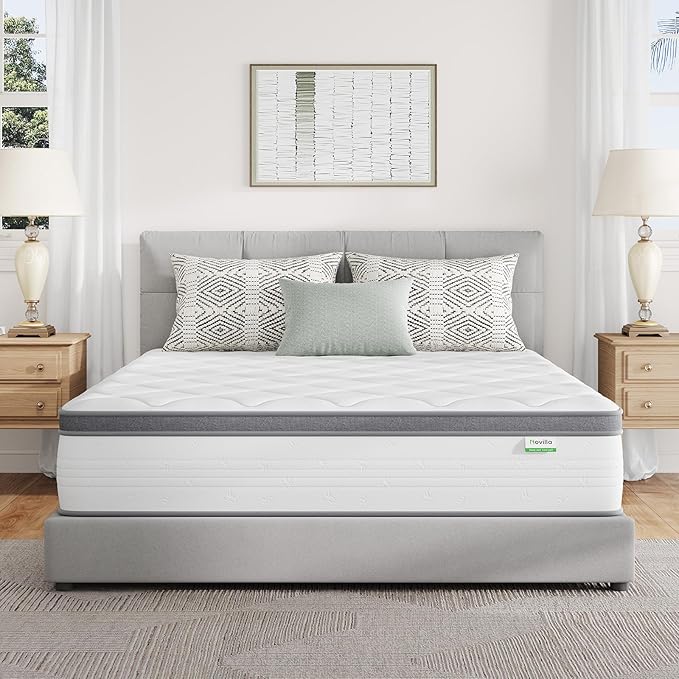 Novilla King Size Mattress 14 Inch, Hybrid Mattress in a Box Combine Innerspring and Comfort Foam Layer for Motion Isolation,Supportive & Pressure Relief, CertiPUR-US