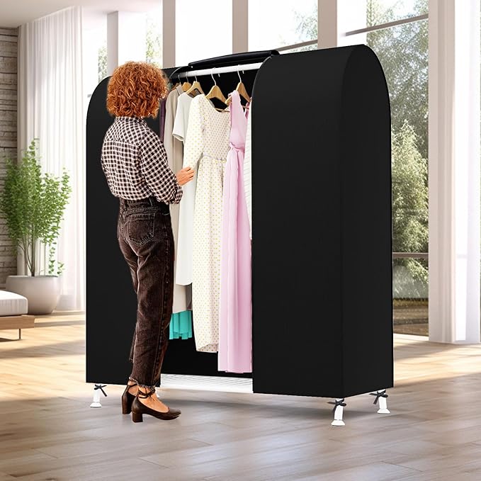 Zilink 50'' Garment Rack Cover Dustproof Clothes Rack Cover Breathable Garment Bags Protector Wardrobe Cover with 2 Durable Zippers for Garment Rack, Black, (Rack Not Included)