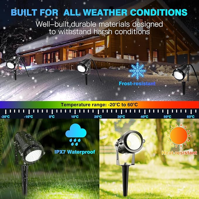 High Brightness 1000LM Outdoor Spot Lights for Yard, 3500K Warm White Spot Lights Outdoor with 4.9FT Electric Cord, 10W LED IP66 Waterproof Landscape Spotlights for Garden Tree Flag - 4 Pack
