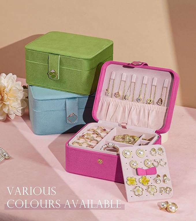 Homde Jewelry Box Small for Women: Ring Earring Organizer Storage for Dresser - Necklace Bracelets Holder with Multi Compartments(Pink)