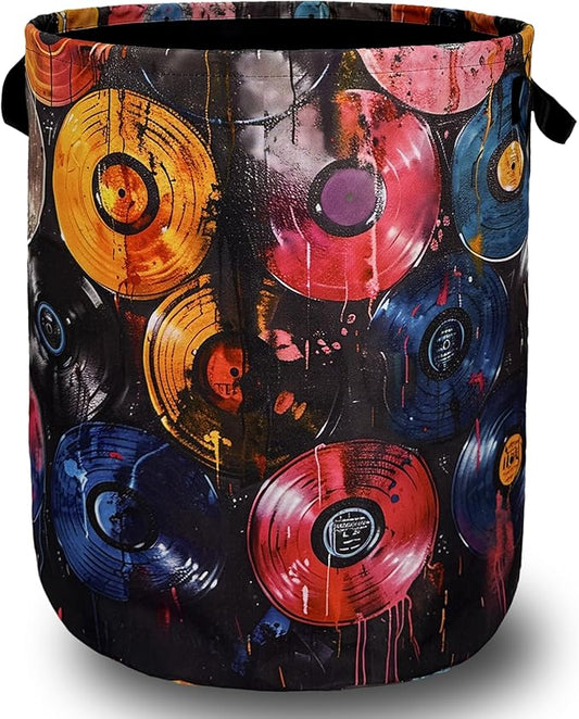 Colorful Music Graffiti Laundry Basket Foldable With Handles Tote Bag Oxford Cloth Funny Laundry Hamper 18.9" x 16.5" Clothes Storage Bucket Toy Organizer For Bathroom/Laundry/Bedroom