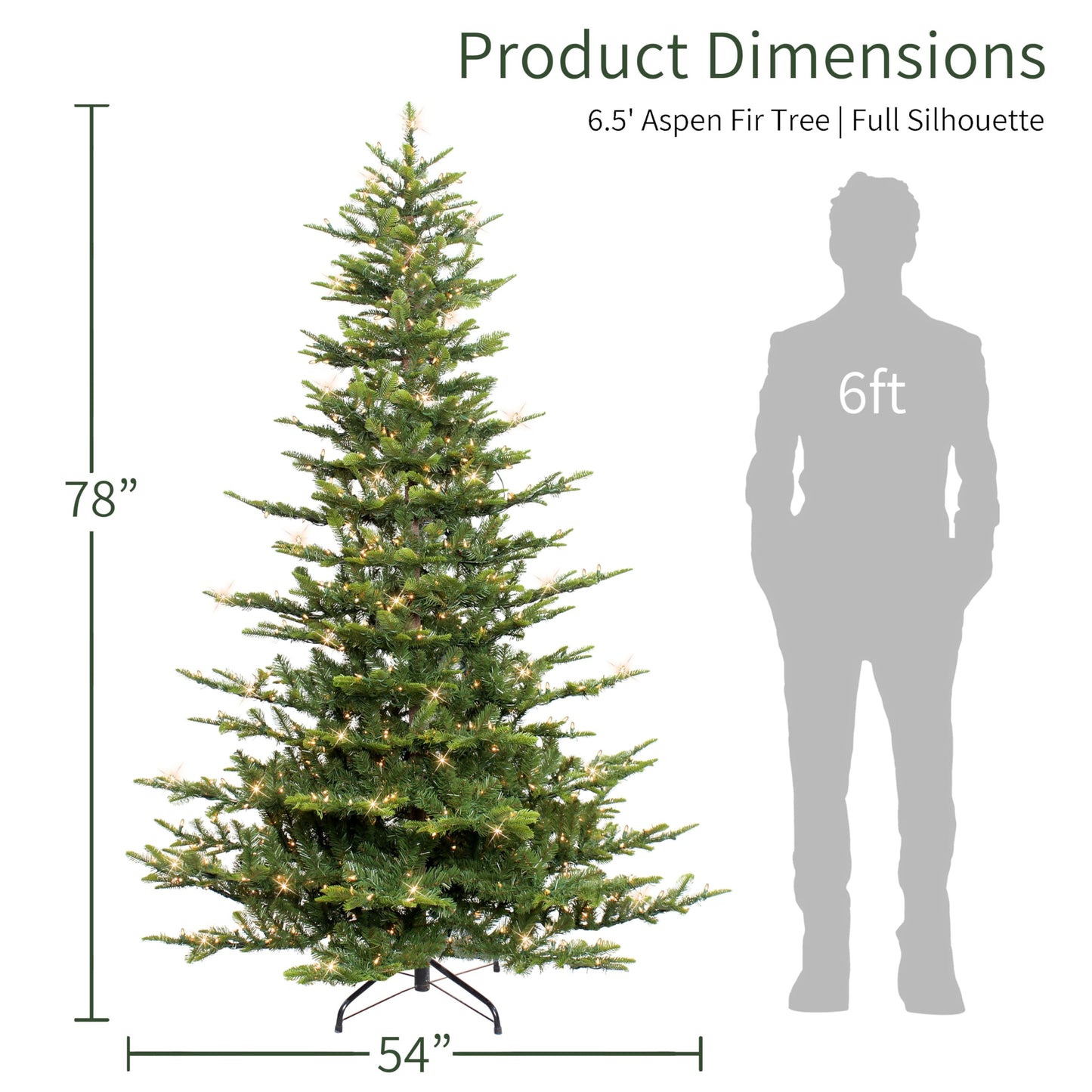 Puleo International 6.5 Foot Pre-Lit Aspen Fir Artificial Christmas Tree with 500 UL Listed Clear Lights, Green