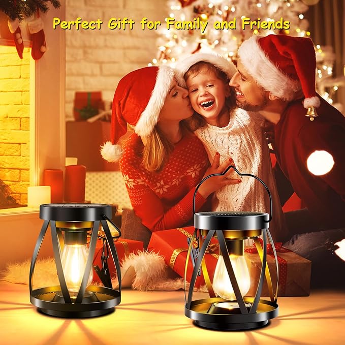 GARPAR Solar Lanterns Lights Outdoor Waterproof, Upgraded Metal Outdoor Lantern, Brighter Auto On/Off 18H Hanging Solar Lights for Outside Garden Yard Patio Porch Decor, Gift for Mom, 2 Pack