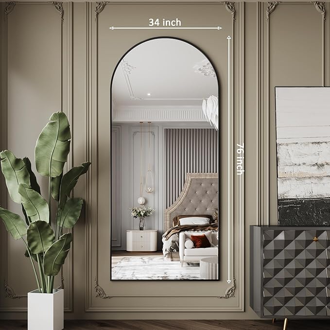 34"x76" Large Mirror Full Length,Nano Glass Oversized Floor Mirror, Arched Full Length Mirrors,Large Standing Mirror,Black Arched Mirrors
