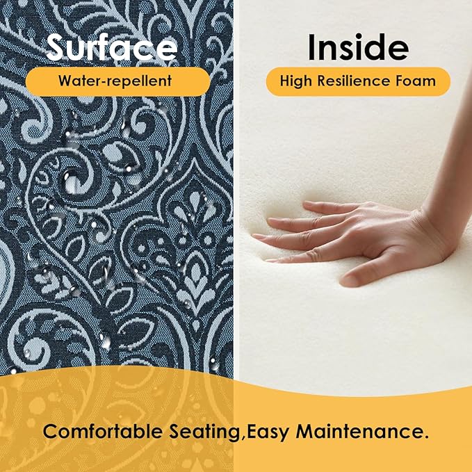 Outdoor Square Corner Seat Cushion, 19"x19"x3", Set of 4, Non Slip Seat Cushion Pads with Removable Cover for Patio Furniture, Garden Yard Lawn, Damask Vine