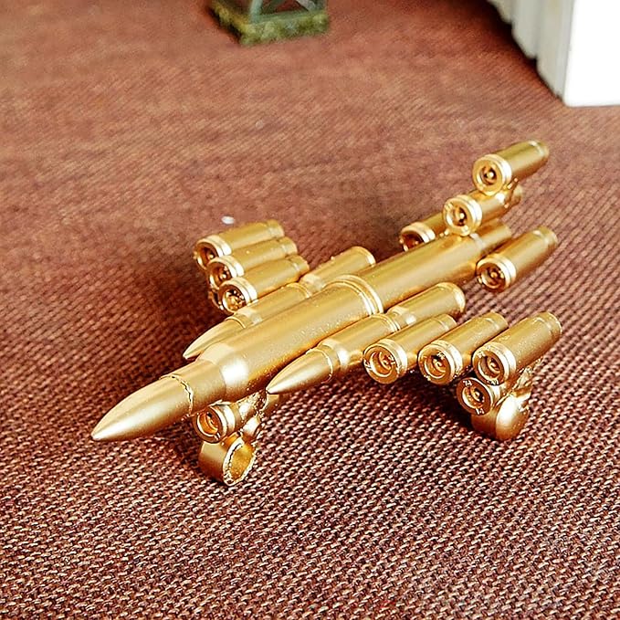 Bullet Shell Military Vehicle Sculptures - Handmade Tank, Airplane, Warship Metal Art Decor for Home, Office, Study Room for Men, Veterans (Fighter Model)