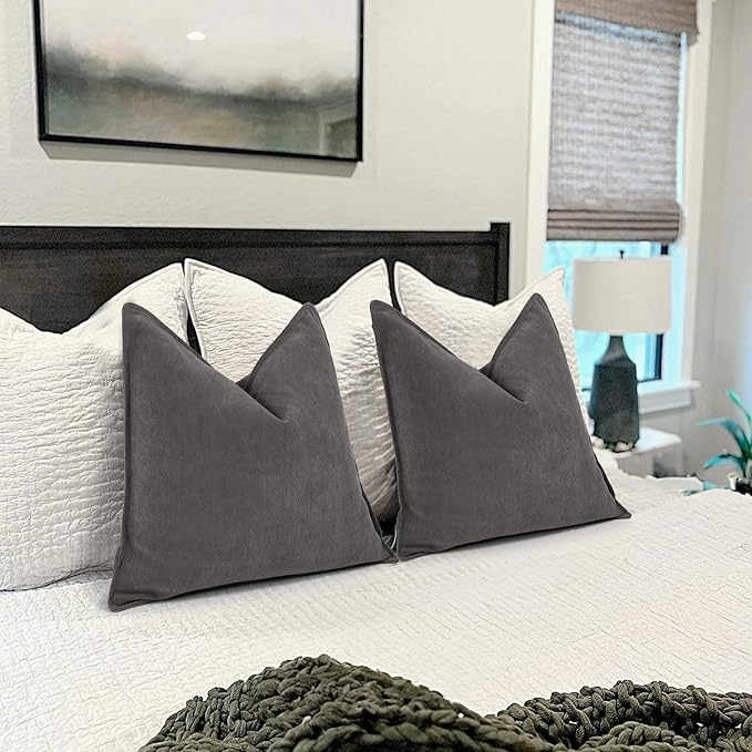 ZWJD Rustic Gray Pillow Covers 24x24 Set of 2 Chenille Throw Pillow Covers with Elegant Design Soft and Luxurious Decorative Throw Pillows for Couch, Bed, and Home Decor