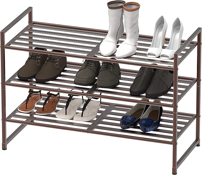 SIMPLE HOUSEWARE 3-Tier Stackable Metal Panel Shoes Rack, Bronze