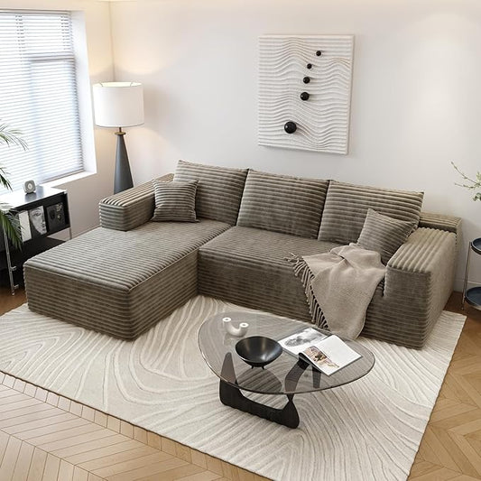 107.5" Cloud Sectional Couch with L-Shape Chaise,Modern Modular Sofa with Deep Seat, Upholstered Couches for Living Room Bedroom Apartments,No Assembly Required, (Camel,Left Facing Chaise)