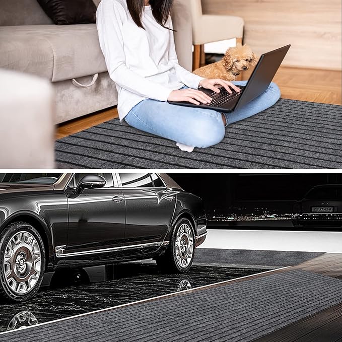 4' x 22' Runner Rugs with Rubber Backing, Indoor Outdoor Utility Carpet Runner Rugs, Stripe Gray, Can Be Used as Aisle for The RV and Boat, Laundry Room and Balcony