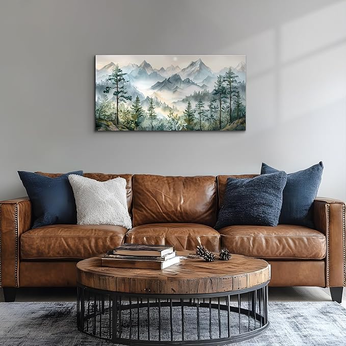 SERIMINO Large Mountain Landscape Wall Art for Living Room, Nature Scenery Paintings Bedroom Decor Aesthetic, Green Pictures Wall Decor Modern Home Decor Artwork 20"X40"