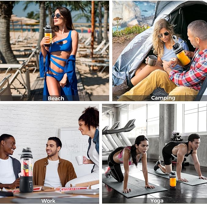 Portable Blender, Anti-Jamming 300 Watt for Shakes and Smoothies, 24oz Travel Blender USB Rechargeable, BPA Free Sporty bottle with a Travel Lid. (Black Base Grey Lid) (Black Base Yellow Lid)