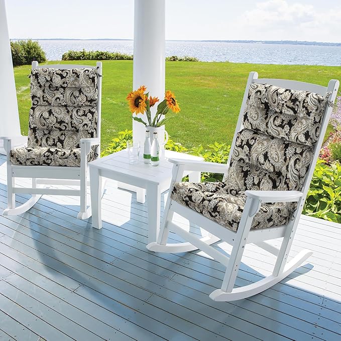 Set of 2 Outdoor High Back Chair Cushions 44"x 22",Water Repellent Rocking Seat Cushions Replacement, Seat/Back Chair Cushions for Patio,Porch,Balcony and Indoor - Paisley Black