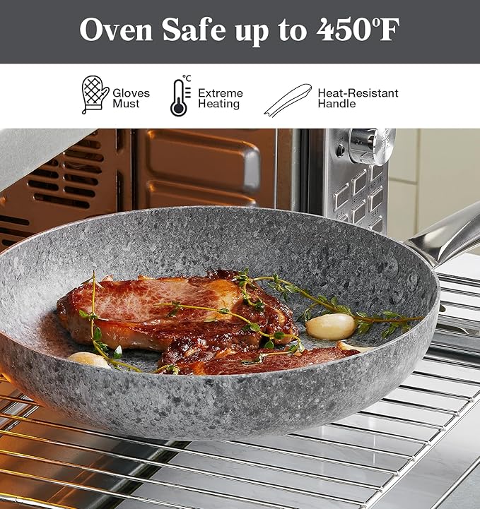 KOCH SYSTEME CS Frying Pan with Lid, 8 Inch Frying Pan with Nonstick Granite Coatings, APEO & PFOA-Free Small Frying Pan with Lid, 8" Granite Skillet with Lid, Nonstick Frying Pan, Oven Safe