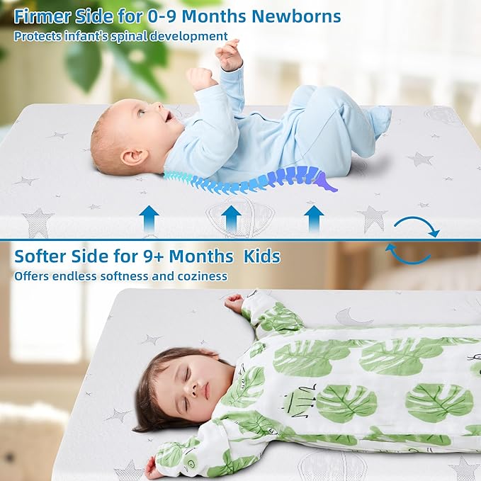 Pack and Play Mattress Pad, Dual-Sided Breathable Hypoallergenic, Premium Memory Foam & High Density Foam, Portable Pack n Play Mattress