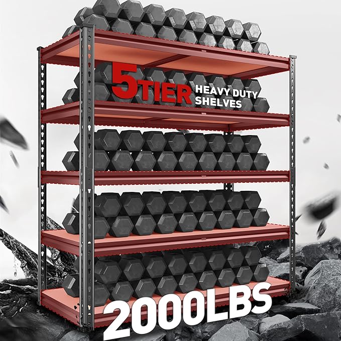 REIBII 2000LBS Garage Shelving Heavy Duty 72''H Storage Shelves 5 Tier Heavy Duty Shelving, Adjustable Metal Shelves for Basement Pantry 35.5" W x72 H x 15.8" D, 4 Pack