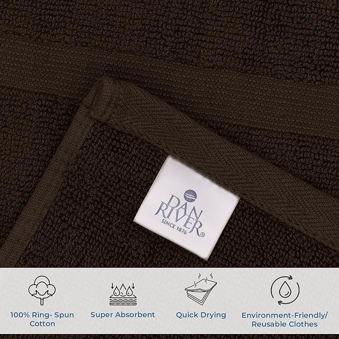 DAN RIVER Classic Bath Mat - Brown, 100% Ring Spun Cotton, Pack of 2, 21x34 inches, 800 GSM, Non-Slip, Absorbent, Quick Drying, Machine Washable Bathroom Floor Mats for Shower, Kitchen & Bath