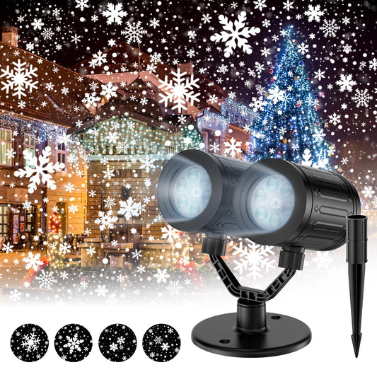 afzdby Christmas Snowflake Projector Lights Outdoor,Timer Setting Double Head Snowfall Led Lights Waterproof,Landscape Decorative Lighting Projection Lamp for Xmas Holiday Wedding Indoor Garden Patio
