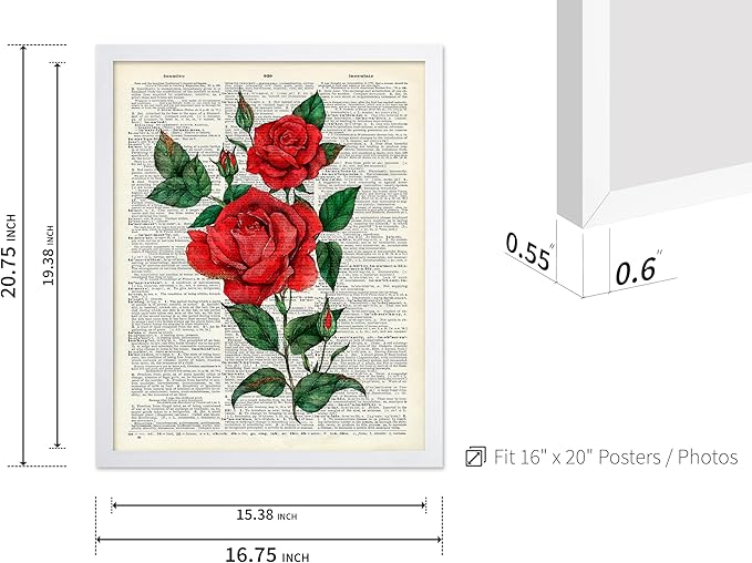Poster Master Dictionary Art Poster - Red Roses Print - Flower Art - Floral Art - Gift for Men, Women & Florist - Minimal Decor for Living Room, Bedroom, Dorm or Flower Shop, 16x20 White Framed