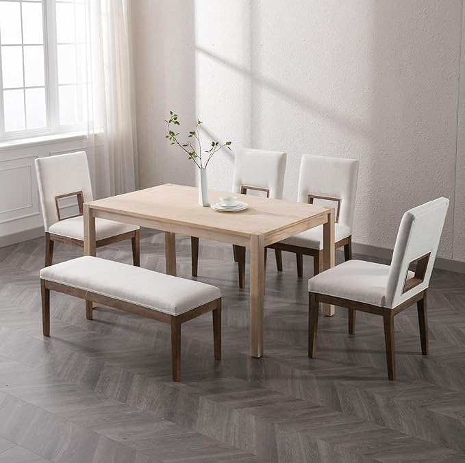 Linen Dining Bench Upholstered Entryway Bench Farmhouse Shoe Bench Seat Ottoman for Hallway Living Room Bedroom End of Bed Dining Room Kitchen, 45.5" Long, Beige