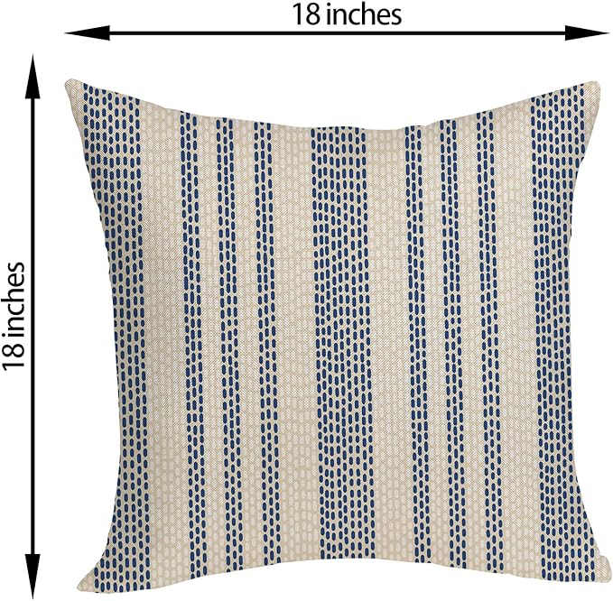 Boho Pillow Covers 18x18 Pack of 2 Blue Polka Dot Stripes Decorative Throw Pillow Covers Bohemian Abstract Modern Decoration Pillowcase Farmhouse Linen Cushion Case for Home Couch,Outdoor Decor