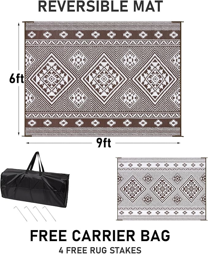 HiiARug Outdoor Rug for Patios Clearance 6'x9' Plastic Straw Rug Waterproof Reversible RV Mat Outdoor Area Rugs for RV, Backyard, Deck, Camping