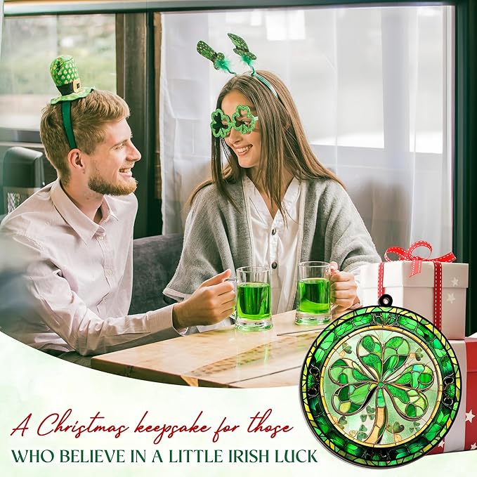 FLAGWIX Christmas Irish Gifts for Women Men - Suncatcher Ornaments 2025 for Tree Decorations - Spiritual Gifts for Women Men, Irish Ornaments for Good Luck Shamrock Home Decor