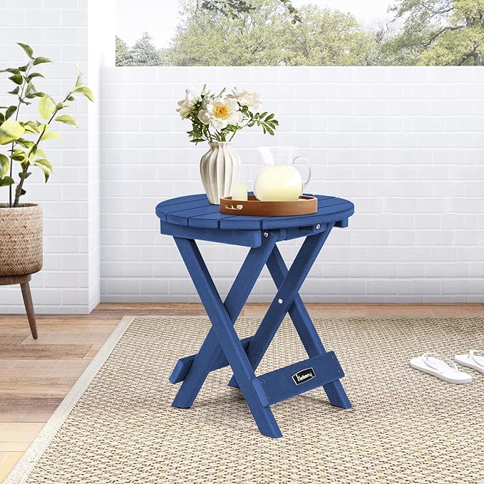 FUNBERRY Outdoor Folding Adirondack Side Table, No Assembly Portable Patio End Tables HDPE All Weather