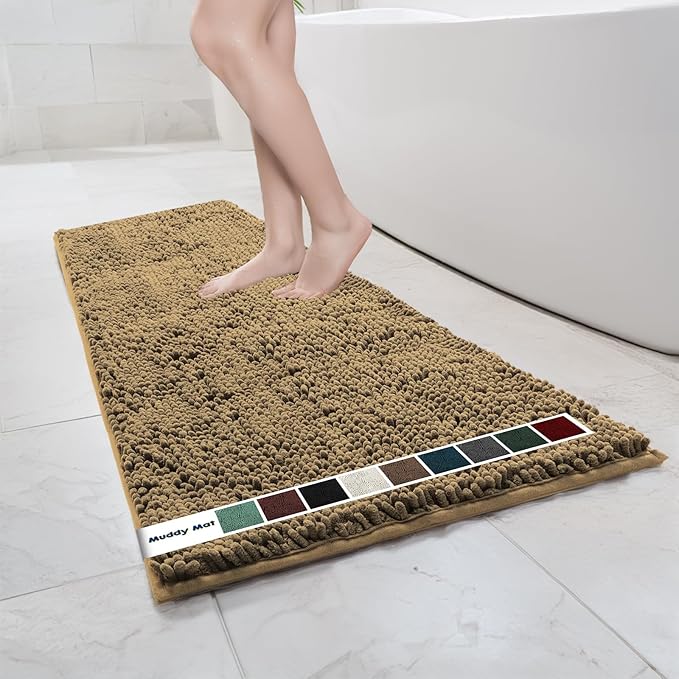 Muddy Mat Chenille Bathroom Rugs Quick Dry Microfiber Mats Non Slip Washable, Extra Thick, Soft and Highly Absorbent Bath Mats for Bathroom, Kitchen, and Shower Floor - Beige Runner 59"X24"