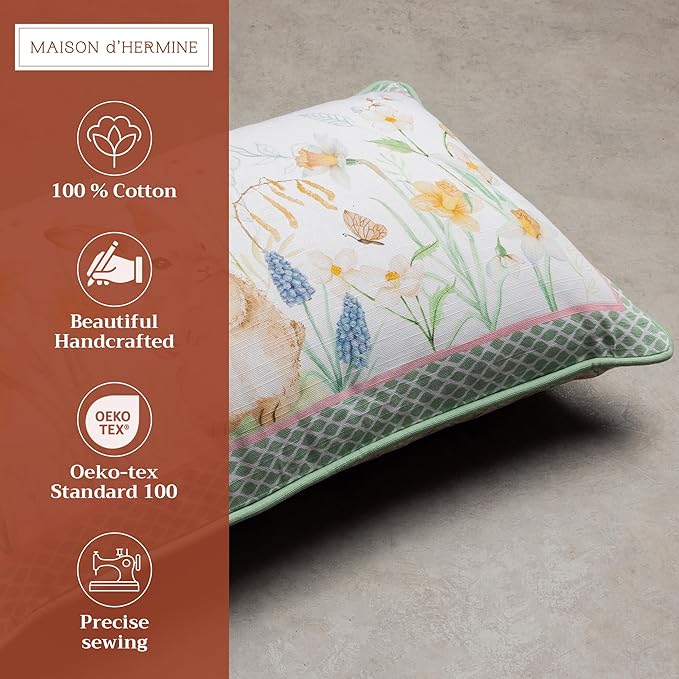 Maison d' Hermine Decorative Pillow Cover 100% Cotton 12"x20" Rectangular Washable Cushion Covers with Invisible Zipper for Couch, Bedroom, Home, Easter Dew