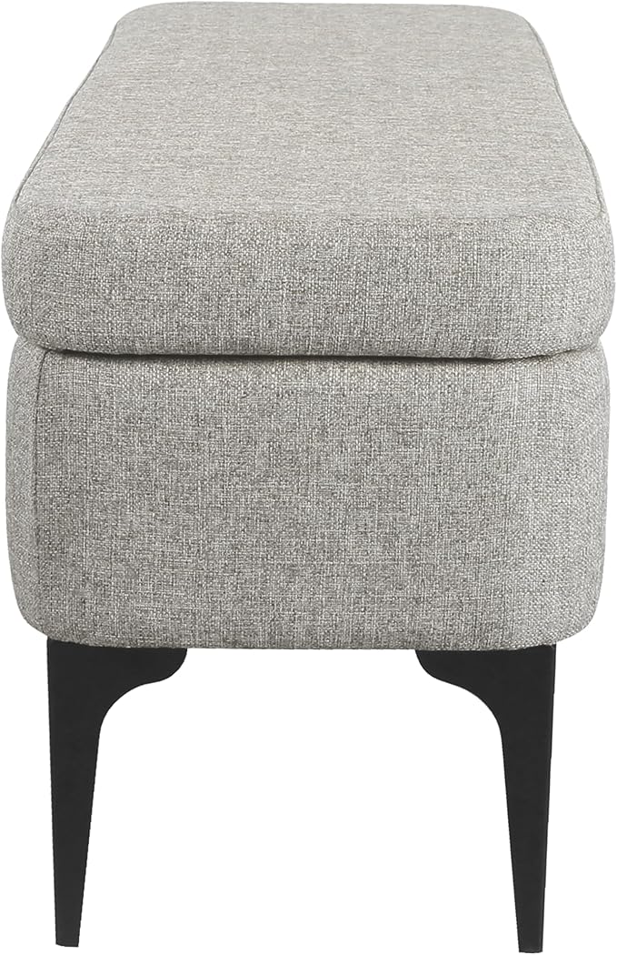 HomePop Upholstered Storage Bench with Metal Leg Home Décor|Bench with Storage for Living Room & Entryway - Sustainable Gray Woven