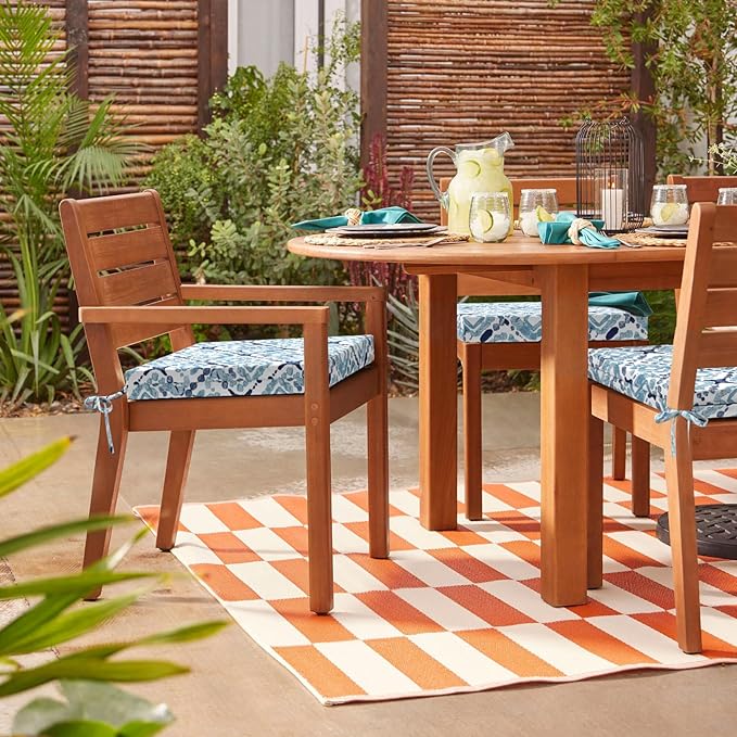 Set of 2 Outdoor Square Chair Cushions 18.5"x16"x2" for Patio, Water Resistant Patio Dining Seat Pads Replacement for Kitchen Garden and Outdoor Furniture Decoration - Boho Geometry Blue