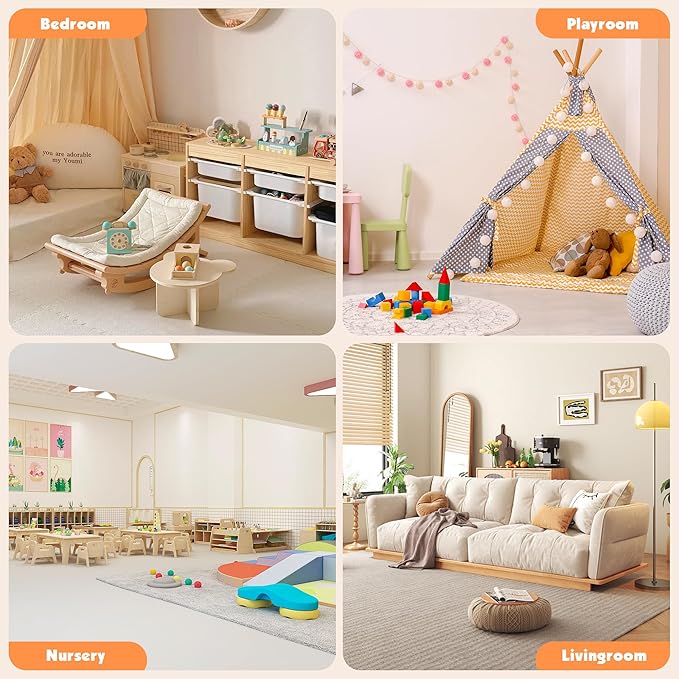 Kids Toy Storage Organizer with 6 Removable Plastic Bins Toddler Montessori Bookshelf with Stuffed Animal Net Holder Baby Bookcase Plush Organizer for Playroom,Bedroom,Kids Room,Classroom