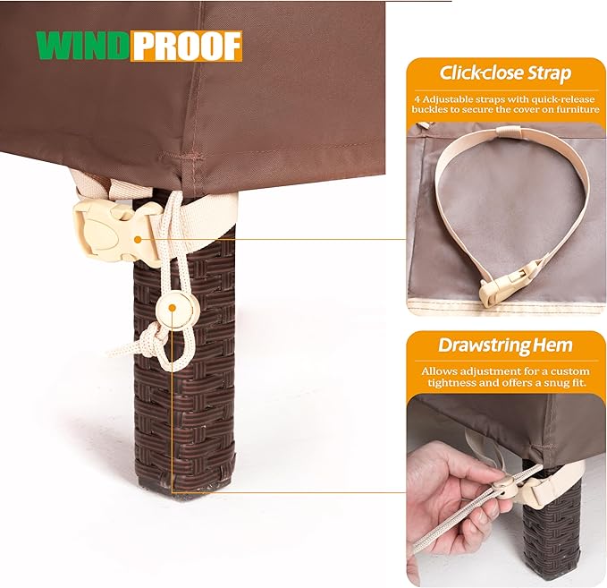 F&J Outdoors Patio Furniture Covers, Waterproof Anti-UV for Table and Chairs Set, 108"Wx82"Dx27.5"H