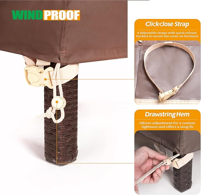 F&J Outdoors Heavy Duty Rip-stop Fabric UV Resistant Waterproof Large Patio Furniture Covers, 126"x83"x27.5"