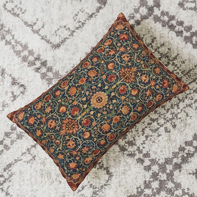 Boho Floral Pillow Covers 12x20 Set of 2, William Morris Flower Pattern Design Decorative Throw Pillows Bohemian Vintage Farmhouse Cushion Pillow Covers for Sofa Couch Bed Outdoor Decor