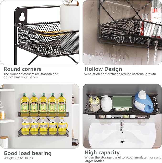 2 Tier Metal Kitchen Counter-top or Wall Mount Spice Rack, Jars Storage Organizer, Cabinet Holder, spice seasoning organizer for Partry (Bronze)