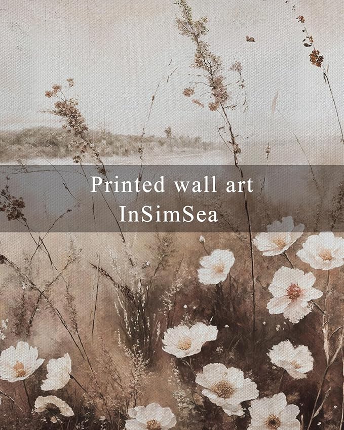 InSimSea Framed Wall Art for Living Room Landscape Canvas Wall Decor Meadow with Flowers Vintage Paintings Classical Wildflower Field Scene Boho Floral Pictures Decor for Bathroom Bedroom 11x14in