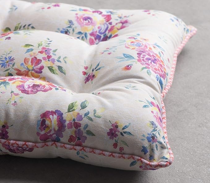 Maison d' Hermine Chair Pads for Dining Chairs Cotton Outer Fabric and Poly Filling 16"x16" Patio Seat Cushions for Furniture with Ties Home Chair Party Hall Farmhouse (Rose Garden, Pack of 2)