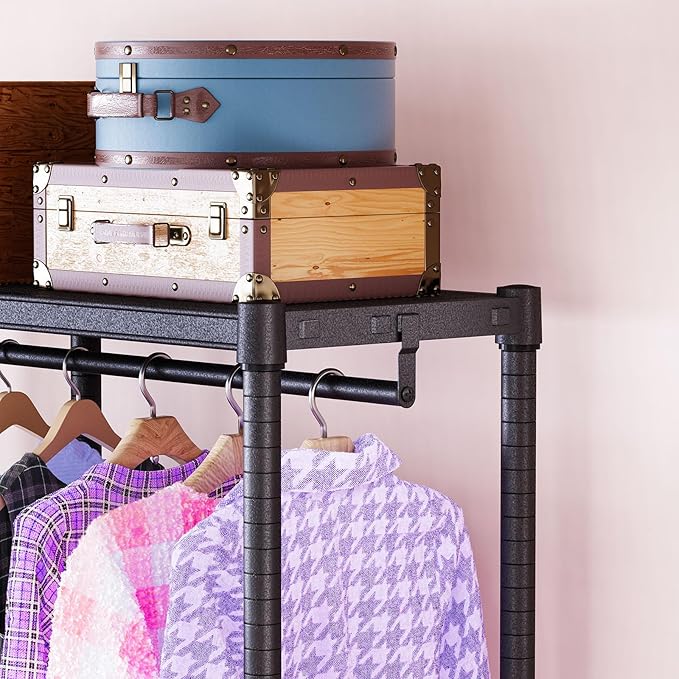 IZEUK Heavy Duty Garment Rack, Closet Organizer and Clothes Rack for Hanging Clothes with 1 Hang Rods, Freestanding Adjustable Metal Wardrobe, 15.4" D x 35" W x 71.5" H, Max Load 1000LBS, Black