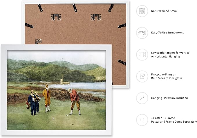 Poster Master The Putting Green Painting Poster - Golf Course Print - Golf Art - River Art - Sports Art - Landscape Art - Father's Day Art - Great Office or Living Room Decor, 8x10 White Framed