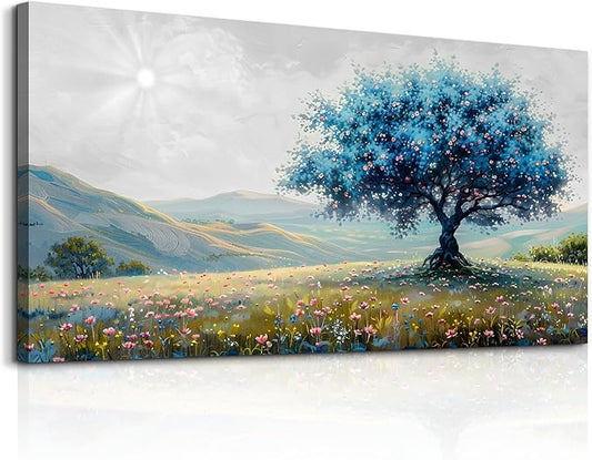 FUHAIHUA Canvas Wall Art For Living Room Large Wall Decor For Office Bedroom Decorations Pastoral Landscape Pictures Blue Tree Painting Artwork Modern Room Wall Mural Aesthetic Home Decor 30x60 In