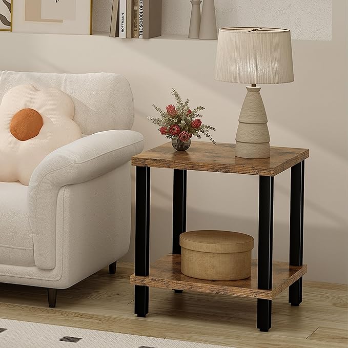 Large End Table Square Side Table Modern Sofa Table 20 Inch Industrial Coffee Table NightStand with 2-Tier Storage Shelf for Living Room Bedroom Rustic Brown MLBZ06R