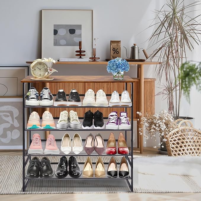 Garden 4 you 5-Tier Tilting Adjustable Freestanding Shoe Rack 12-Pairs for Durability and Stability for Entryways, Hallways, Closets, Dormitory Rooms, and Industries，Brown